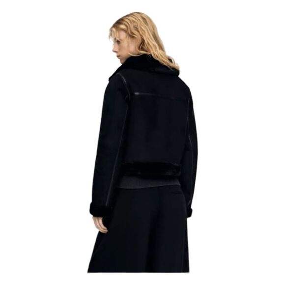 Pull & Bear Double-Faced Vegan Suede Jacket Black Faux Fur Lined Buckle Detail X - Picture 6 of 13
